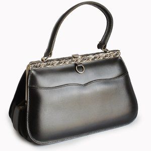 Vintage Lesco Lona Handbag Purse Black Leather Silver Accents Retro Rare